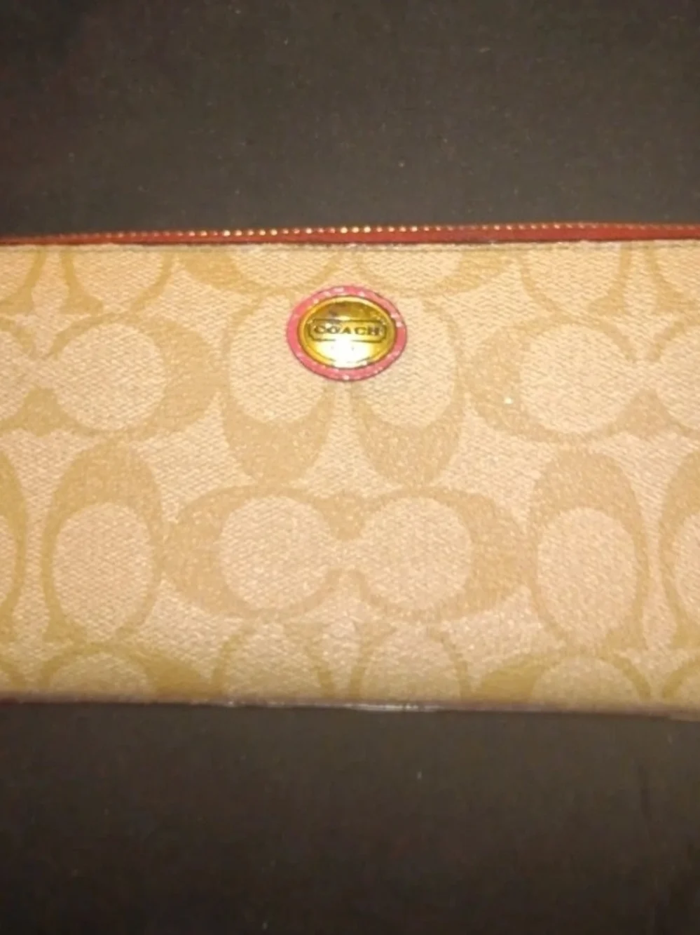 Coach Signature Coated Canvas Wallet in Tan with Pink Trim